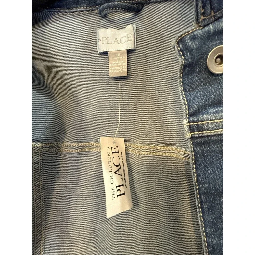 Children's Place Girl’s Denim Jean Jacket Girls 16 Stretch Denim Blue Button NWT